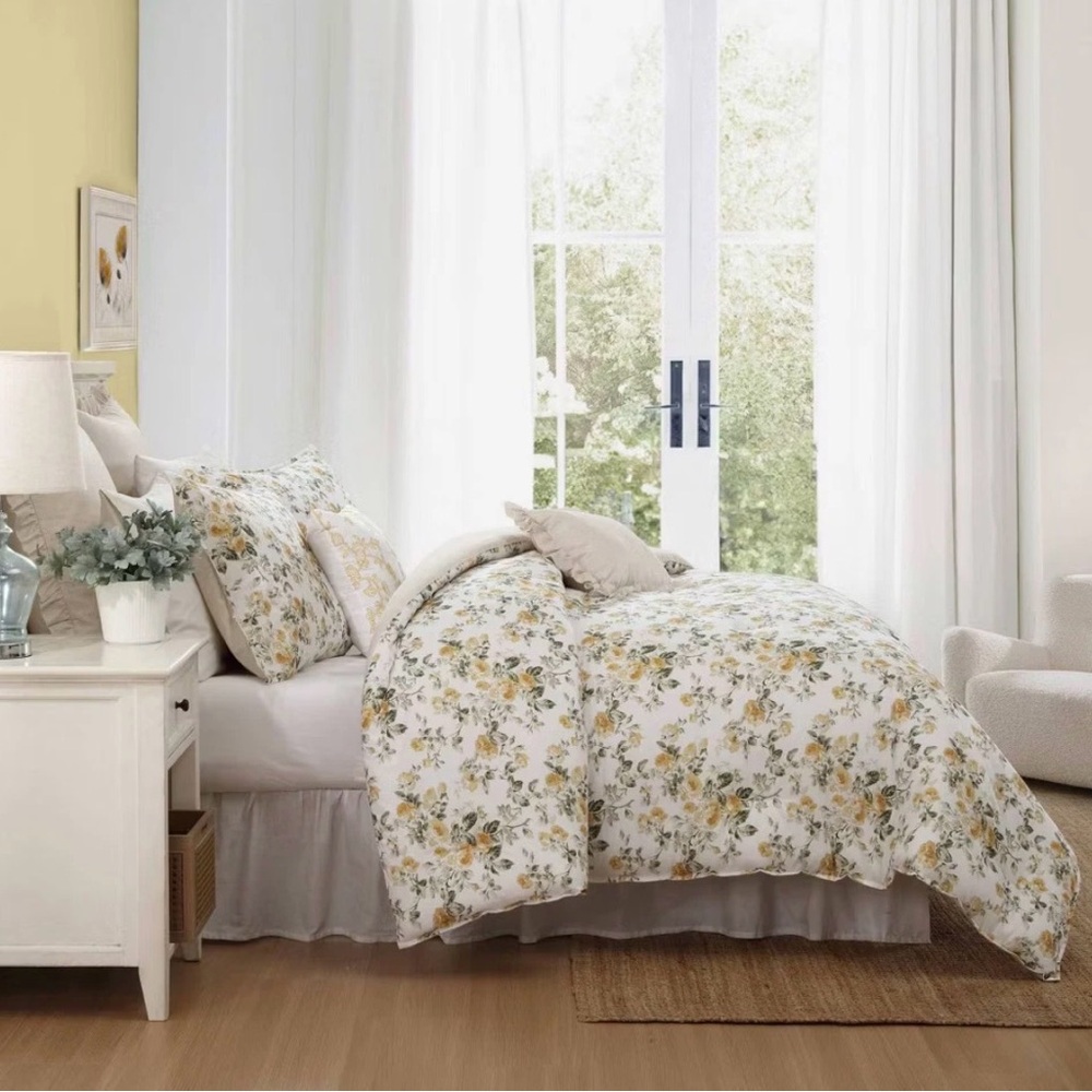 7pc BONUS Comforter Sham Set Laura Ashley Roses Gold Full/Queen - Picture 3 of 7